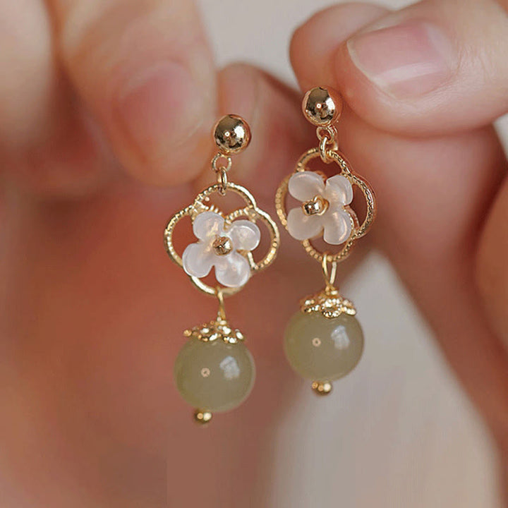 Boucles d'oreilles pendantes en jade et pierre de Tridacna Buddha Stones