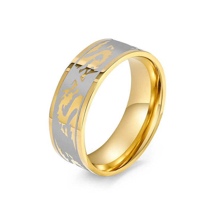 Buddha Stones Dragon Sculpté Protection Force Bague acier titane