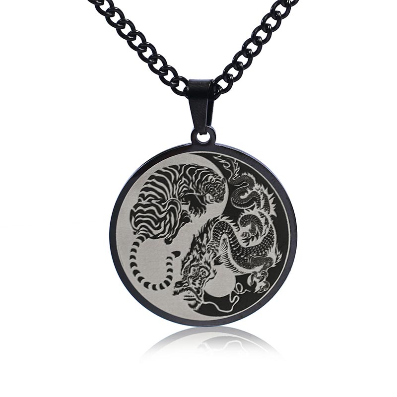 Collier chaîne en acier titane Buddha Stones Tiger Dragon Pendentif Harmonie