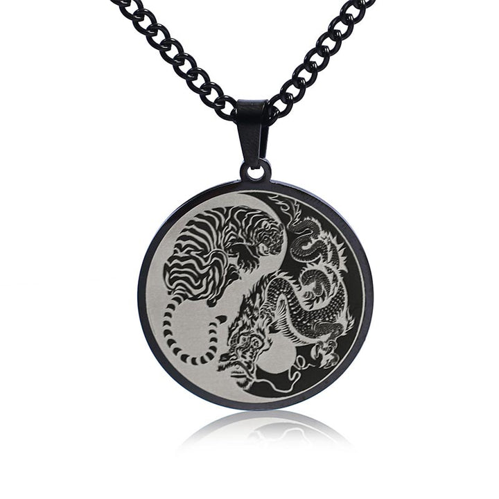Collier chaîne en acier titane Buddha Stones Tiger Dragon Pendentif Harmonie