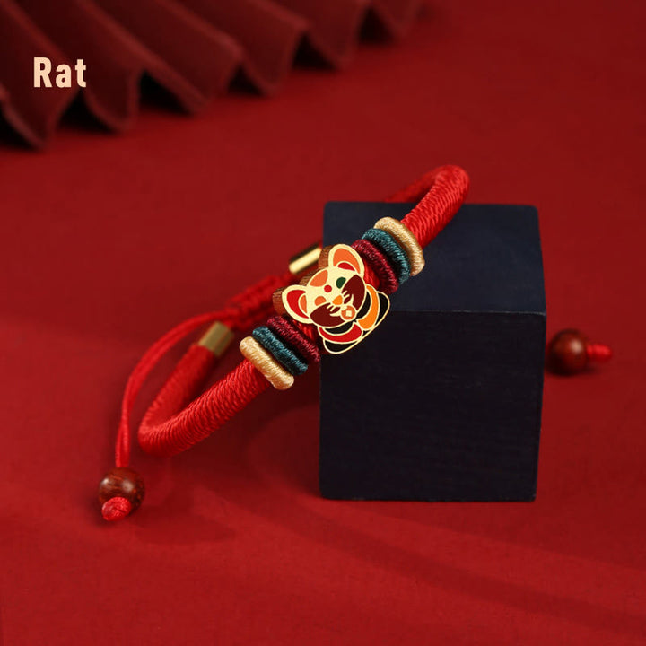 Bracelet tressé rouge en argent sterling 925 fait main avec Buddha Stones Année du Dragon, joli signe du zodiaque chinois