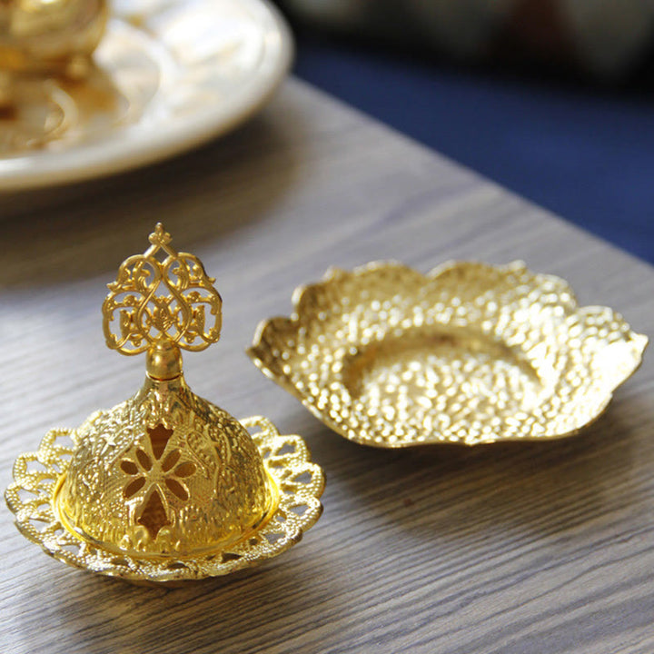 Brûleur d'encens spirituel en alliage de métal mini sous-verre en feuille d'or