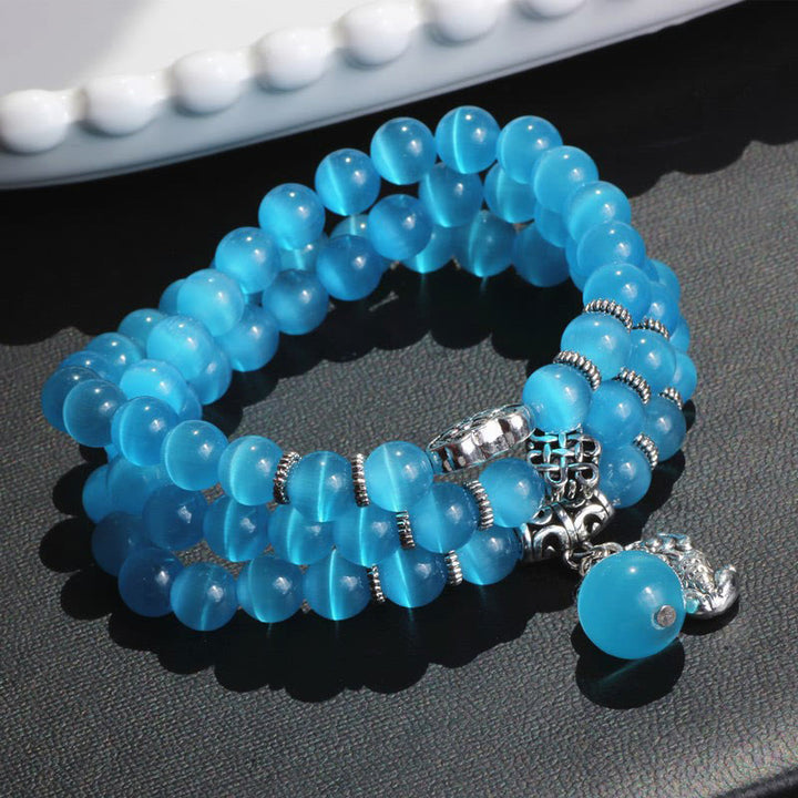 Bracelet triple tour de soutien PiXiu œil de chat en Buddha Stones