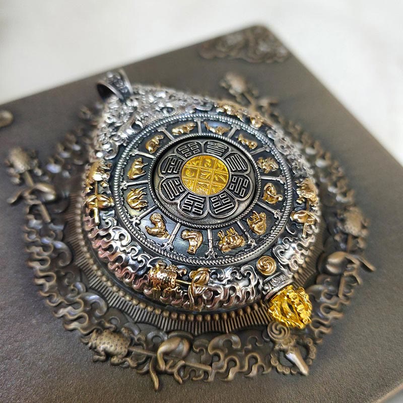 Buddha Stones Zodiaque chinois Bouddha natal Thangka Neuf palais Huit diagrammes Richesse Collier pendentif rotatif