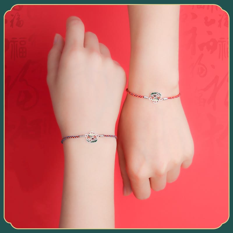 Bracelet artisanal multicolore en argent sterling 925 Buddha Stones et motif Zongzi