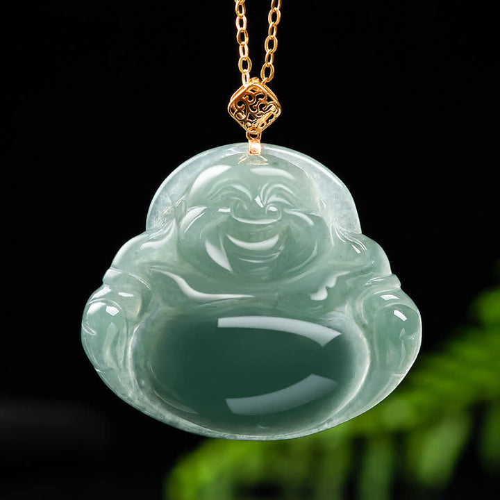Collier pendentif Bouddha rieur en jade naturel pour la prospérité et l'abondance - image 1