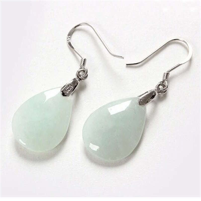 Boucles d'oreilles pendantes en argent sterling 925 avec pendentif en forme de goutte d'eau et jade