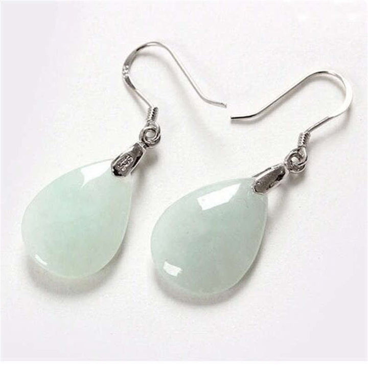Boucles d'oreilles pendantes en argent sterling 925 avec pendentif en forme de goutte d'eau et jade