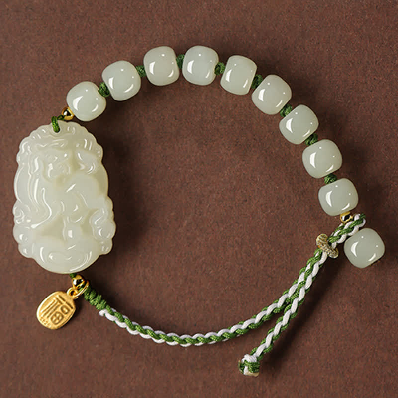 Bracelet porte-bonheur en argent sterling 925 avec jade Hetian et signe du zodiaque chinois