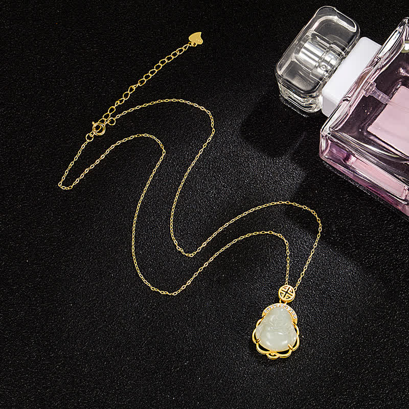 Collier pendentif de protection en jade blanc Hetian en argent sterling 925 avec Bouddha rieur - image 4