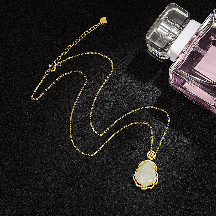 Collier pendentif de protection en jade blanc Hetian en argent sterling 925 avec Bouddha rieur - image 4