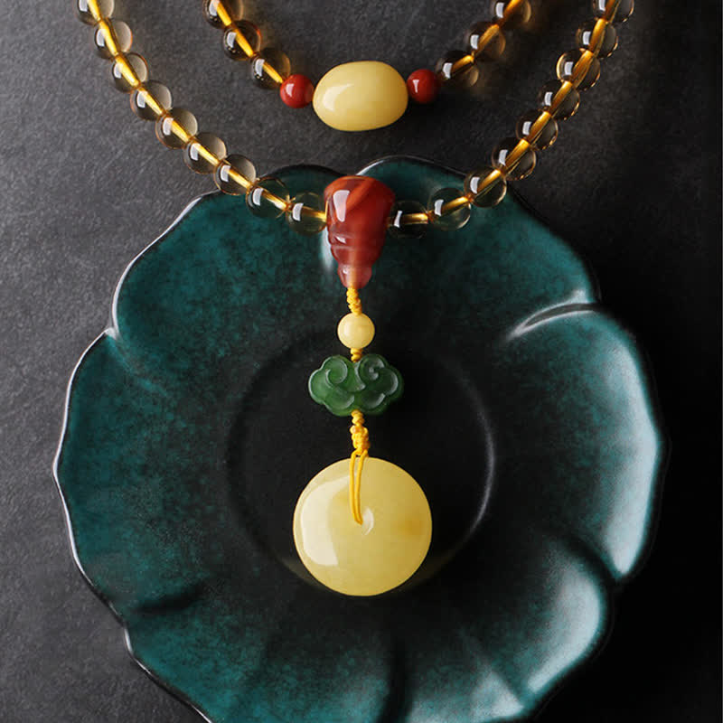 Bracelet à breloques de protection PiXiu en agate rouge avec boucle de paix en ambre et citrine naturelle de 108 perles de Mala - image 6