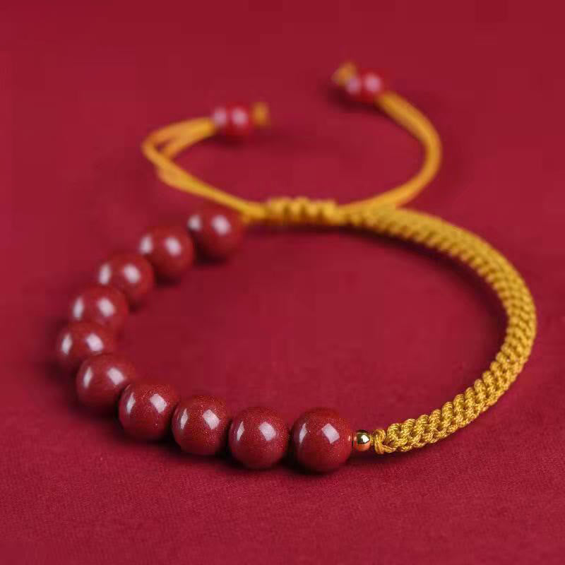 Bracelet en corde de bénédiction avec nœud King Kong en cinabre naturel et Buddha Stones