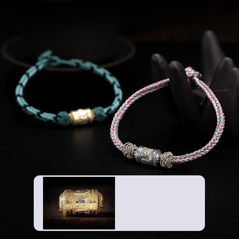 Bracelet en argent sterling 925 Buddha Stones et roue de prière Om Mani Padme Hum, chance et force, cordon rouge