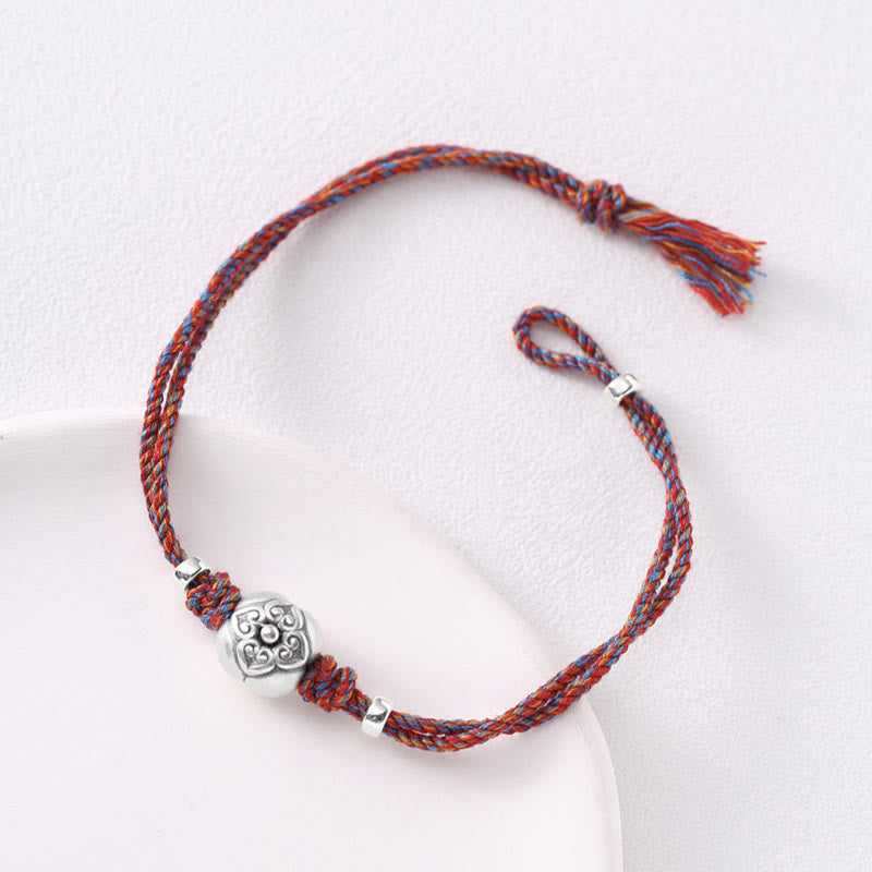 Bracelet tressé multicolore en argent sterling 999 avec pierre porte-bonheur Kaki de Buddha Stones