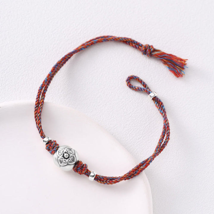 Bracelet tressé multicolore en argent sterling 999 avec pierre porte-bonheur Kaki de Buddha Stones