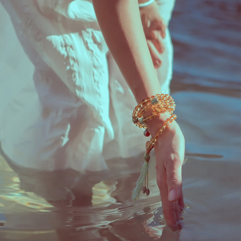 Bracelet Mala 108 Buddha Stones, citrine, bois de santal, turquoise, protection et prospérité - image 3