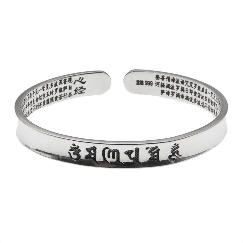Bracelet jonc en argent sterling 999 Buddha Stones Om Mani Padme Hum Heart Sutra Love Peace