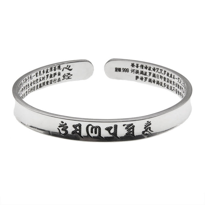 Bracelet jonc en argent sterling 999 Buddha Stones Om Mani Padme Hum Heart Sutra Love Peace