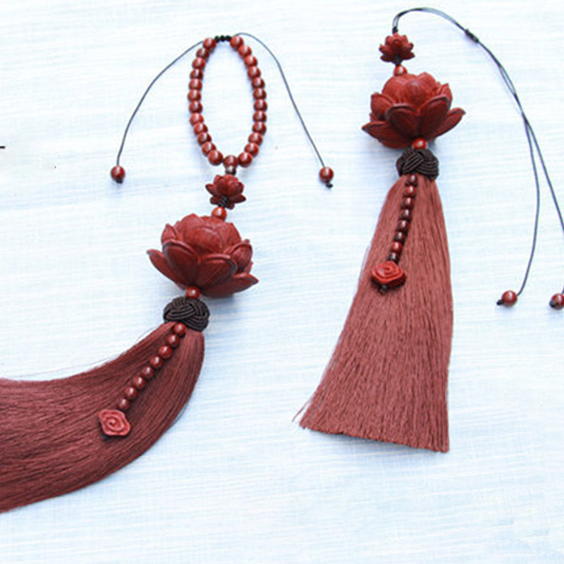 Buddha Stones tibétaines à petites feuilles en bois de santal rouge, lotus, protection de la chance, décoration à pompon