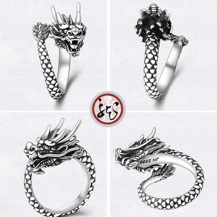 Bague ajustable en argent sterling 990 avec Buddha Stones et dragon vintage - image 9