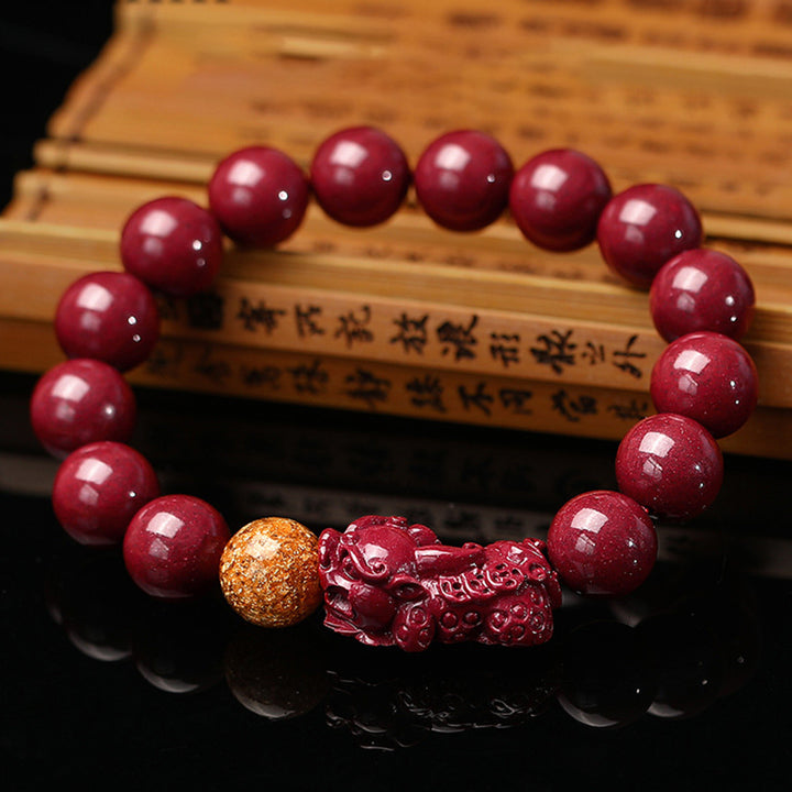 Bracelet Buddha Stones en cinabre et pierres de Bouddha Pixiu Calm