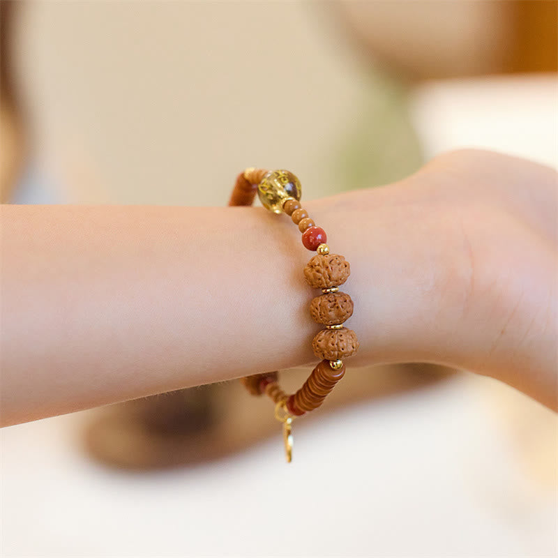 Bracelet de richesse en Buddha Stones tibétaines Bodhi Seed Onyx noir Quartz fumé Om Mani Padme Hum Fu