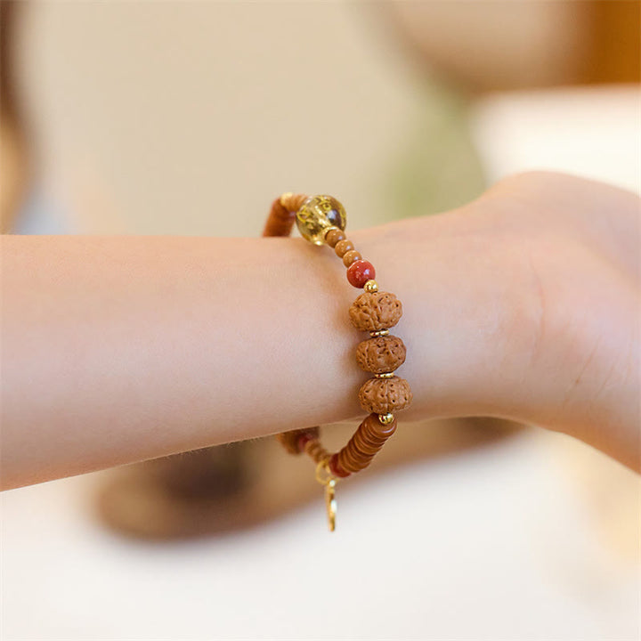 Bracelet de richesse en Buddha Stones tibétaines Bodhi Seed Onyx noir Quartz fumé Om Mani Padme Hum Fu