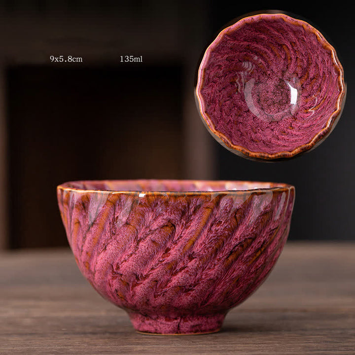 Tasse à thé en céramique à motif de fleurs de pêcher avec Buddha Stones