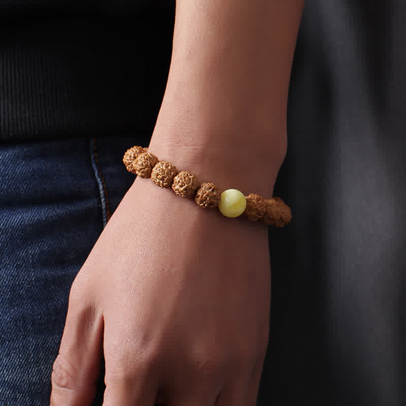 Bracelet de richesse en Buddha Stones tibétaines Rudraksha Bodhi Seed Dzi Bead Amber Turquoise