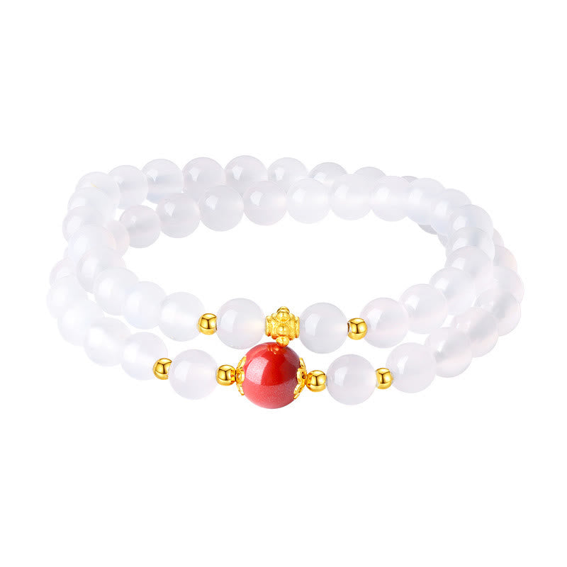 Bracelet de protection double tour en argent sterling 925 et agate blanche naturelle de Buddha Stones