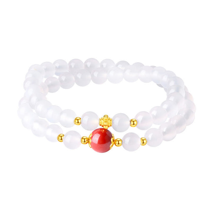 Bracelet de protection double tour en argent sterling 925 et agate blanche naturelle de Buddha Stones