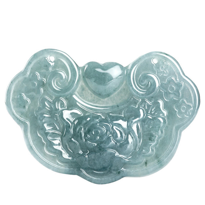 Collier pendentif fleur de pivoine en jade naturel de Buddha Stones Lock of Good Wishes Prosperity