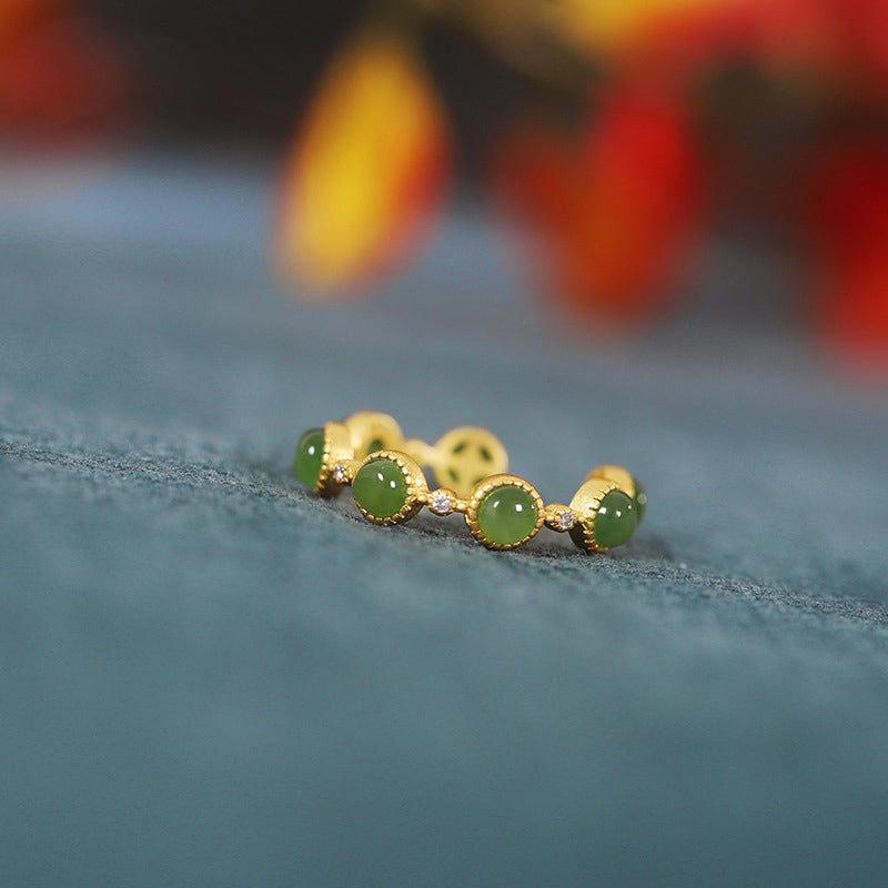 Bague ajustable de guérison et de calme en jade cyan avec Buddha Stones - image 9