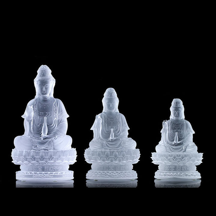 Buddha Stones Kwan Yin Avalokitesvara Figurine faite à la main Pièce d'art en cristal Liuli Statue de richesse Décoration d'offrande pour la maison - image 12
