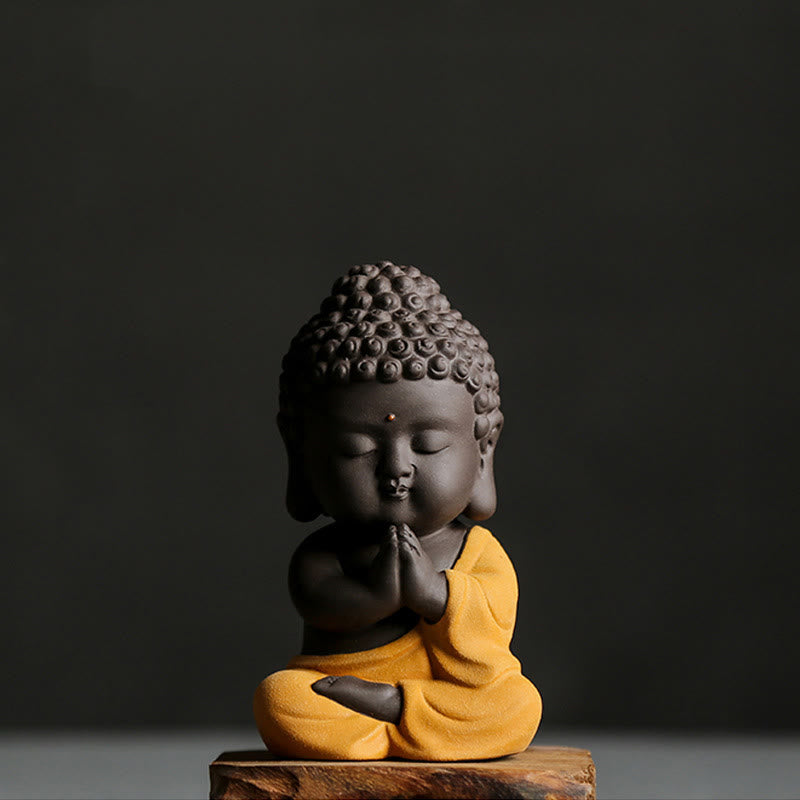 Buddha Stones Petit Bouddha Sérénité Argile violette Décoration de bureau à domicile - Bouddha jaune - image 17