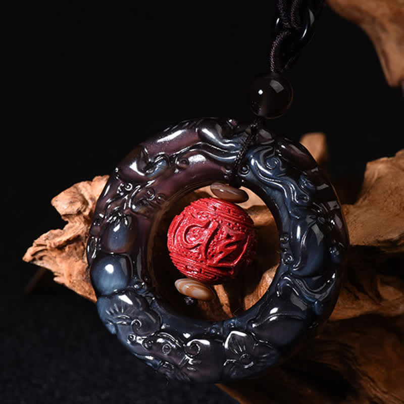 Collier pendentif de guérison en obsidienne arc-en-ciel naturelle PiXiu Cinabre FengShui Buddha Stones - image 5