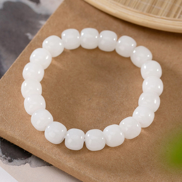 Bracelet de bénédiction du bonheur en jade blanc Hetian Buddha Stones