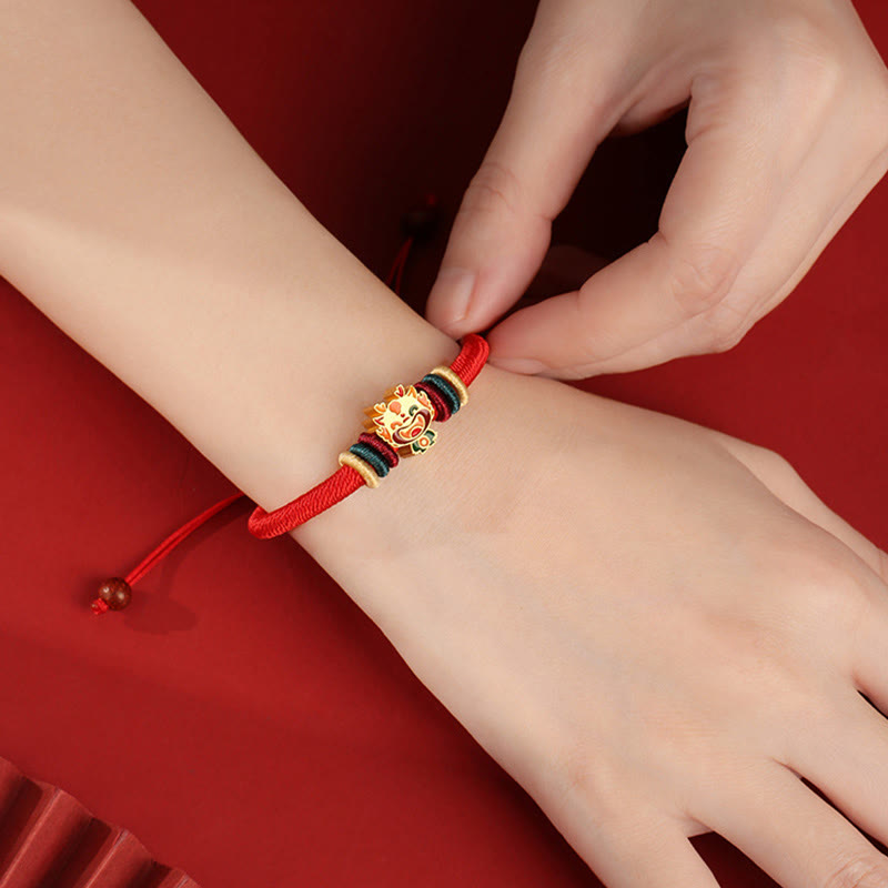 Bracelet tressé rouge en argent sterling 925 fait main avec Buddha Stones Année du Dragon, joli signe du zodiaque chinois