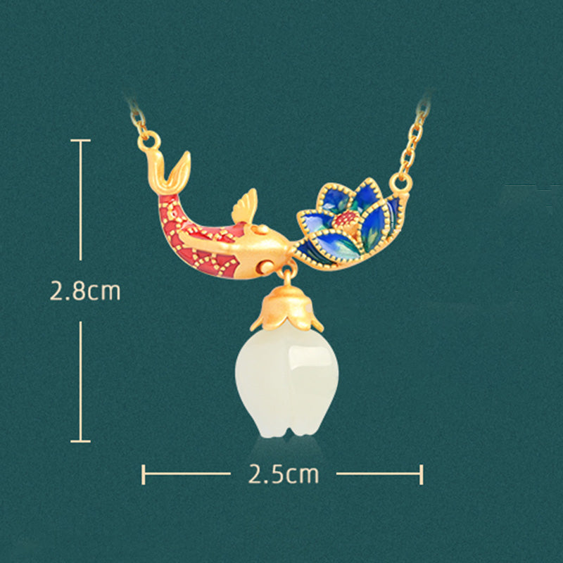 Collier pendentif protection lotus poisson koi en argent sterling 925 et jade blanc Buddha Stones - image 10