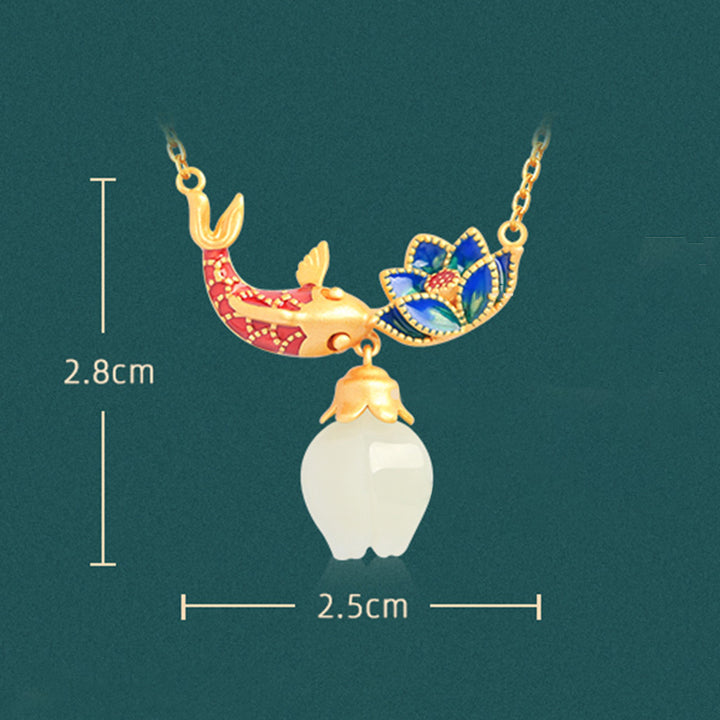 Collier pendentif protection lotus poisson koi en argent sterling 925 et jade blanc Buddha Stones - image 10
