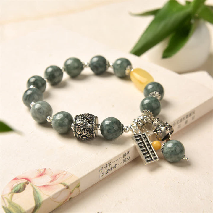 Bracelet de réussite en argent sterling 925 avec chat porte-bonheur en jade cyan et ambre Abacus - image 5