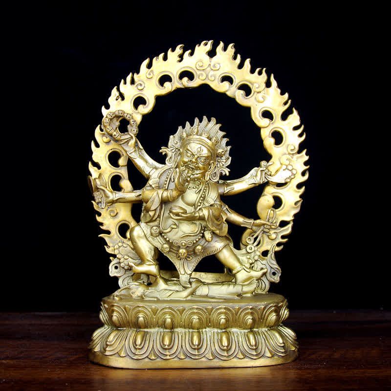Statue de Bouddha en cuivre de la compassion de Mahakala du Tibet - Or - image 0