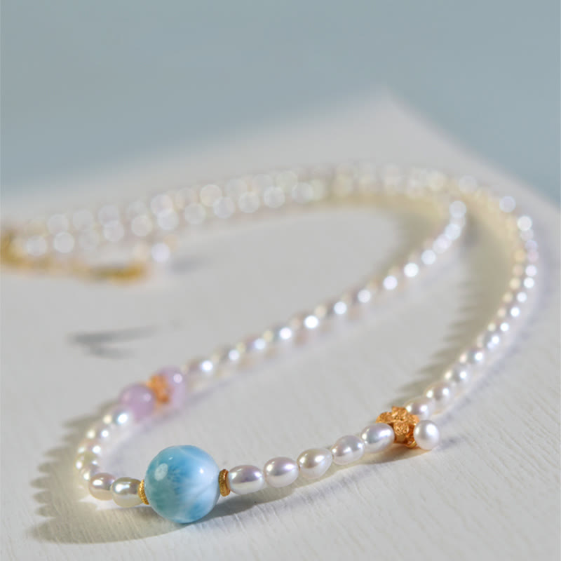 Collier Buddha Stones Argent Sterling 925 pendentif perle naturelle Larimar sincérité
