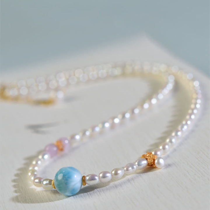 Collier Buddha Stones Argent Sterling 925 pendentif perle naturelle Larimar sincérité