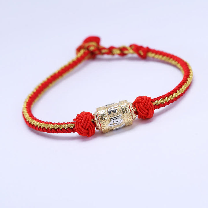 Bracelet en argent sterling 925 Buddha Stones et roue de prière Om Mani Padme Hum, chance et force, cordon rouge