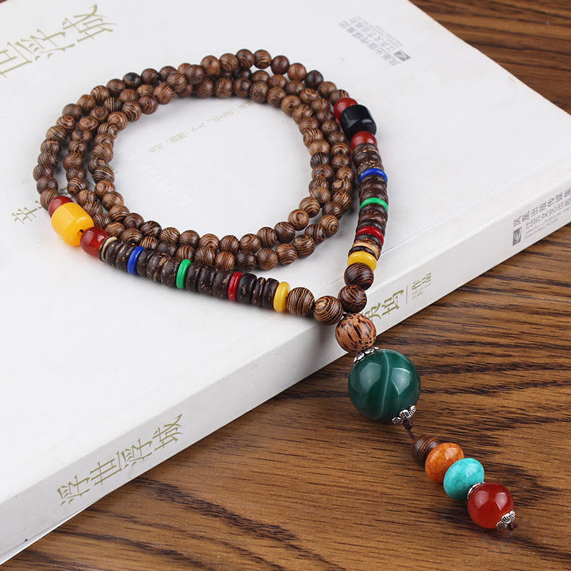 Collier pendentif en Buddha Stones tibétain en bois de wengé Bodhi Seed Agate Balance Peace