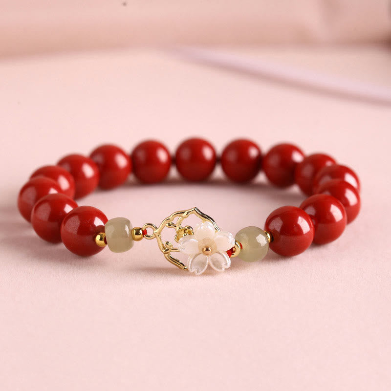 Bracelet de bénédiction en pierre de cinabre naturelle et jade Tridacna avec Buddha Stones