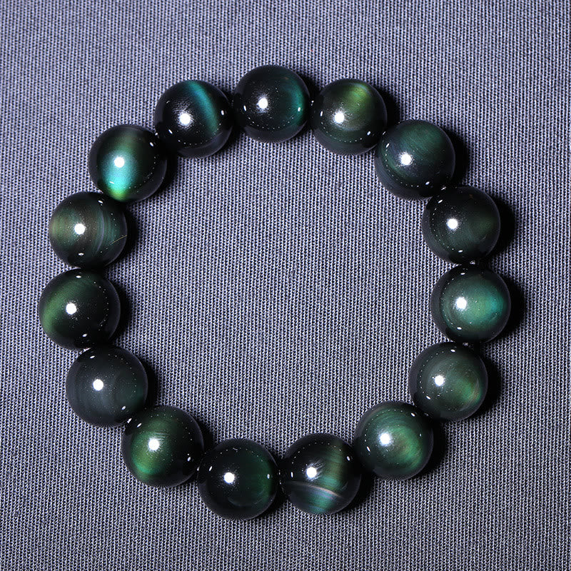Bracelet de richesse en obsidienne naturelle œil vert Buddha Stones
