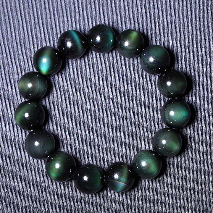 Bracelet de richesse en obsidienne naturelle œil vert Buddha Stones